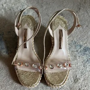 Sophia Webster Gold Espadrille Sandals with Crystal Embellishments