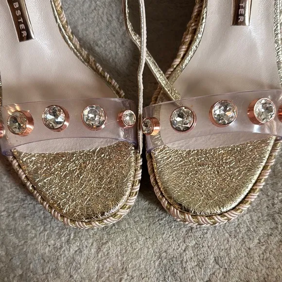 Sophia Webster Gold Espadrille Sandals with Crystal Embellishments