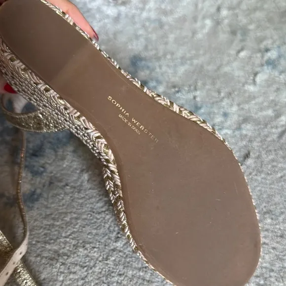 Sophia Webster Gold Espadrille Sandals with Crystal Embellishments