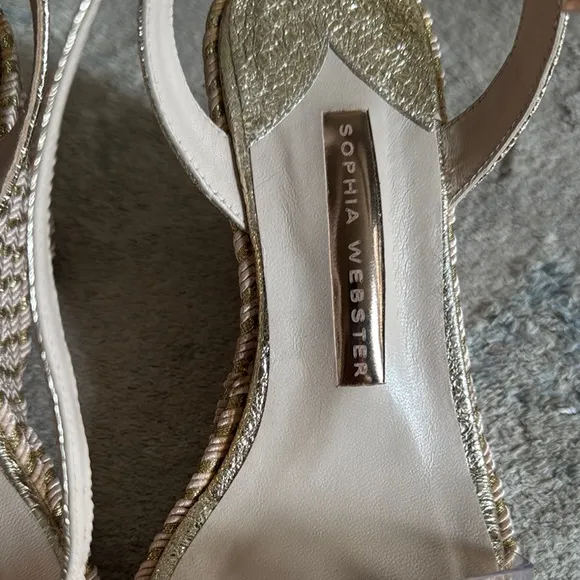 Sophia Webster Gold Espadrille Sandals with Crystal Embellishments