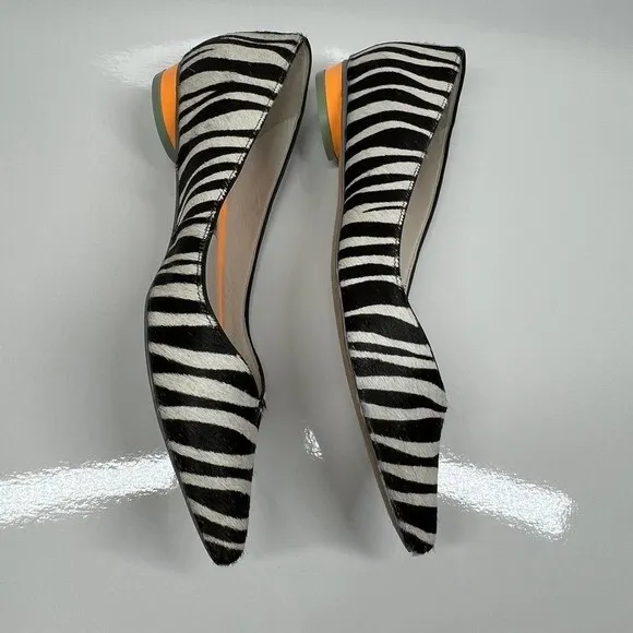 Sophia Webster Loca Zebra Printed Calf Hair Flats Size 37 baddie  retro boho
