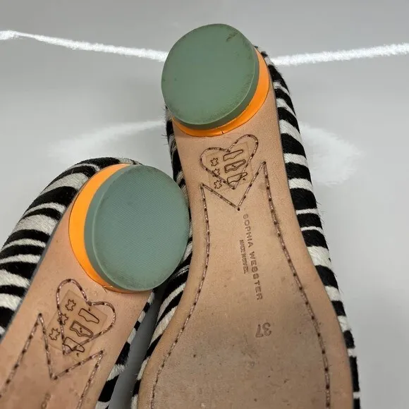 Sophia Webster Loca Zebra Printed Calf Hair Flats Size 37 baddie  retro boho