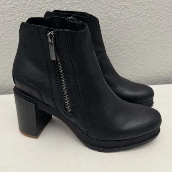 Sorel Blake Black Leather Heeled Booties Ankle Boots Size 9