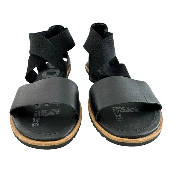 Sorel Ella Leather Black Sandals Women’s Size 7.5