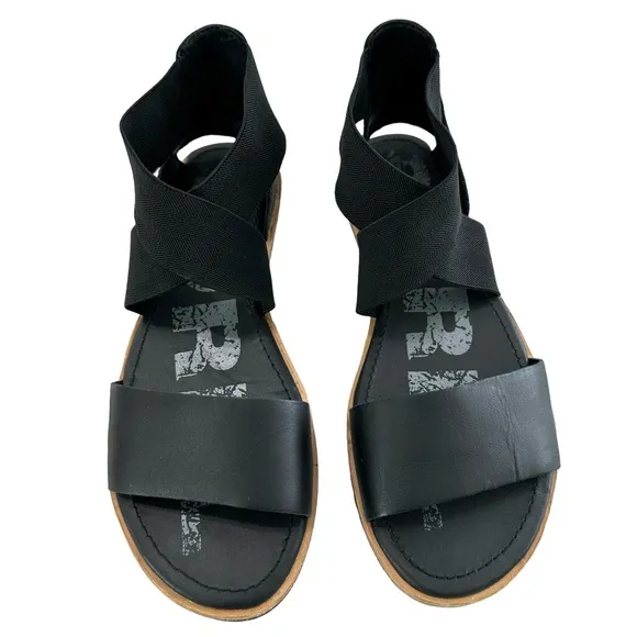 Sorel Ella Leather Black Sandals Women’s Size 7.5