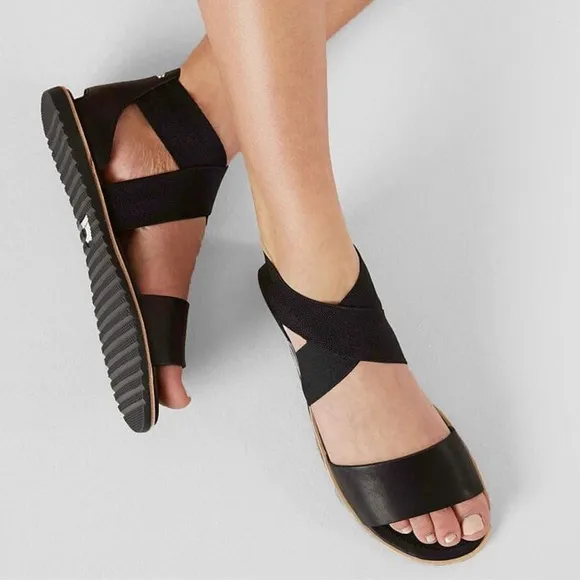 Sorel Ella Leather Black Sandals Women’s Size 7.5