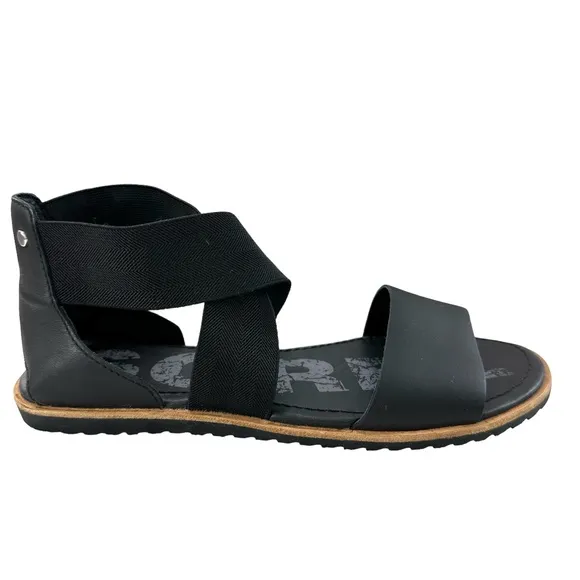 Sorel Ella Leather Black Sandals Women’s Size 7.5