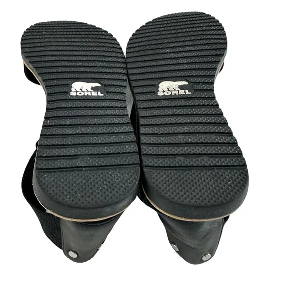 Sorel Ella Leather Black Sandals Women’s Size 7.5