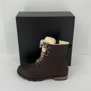 Sorel Emelie Short Lace Cozy Boots brown leather shearling winter waterproof 8.5
