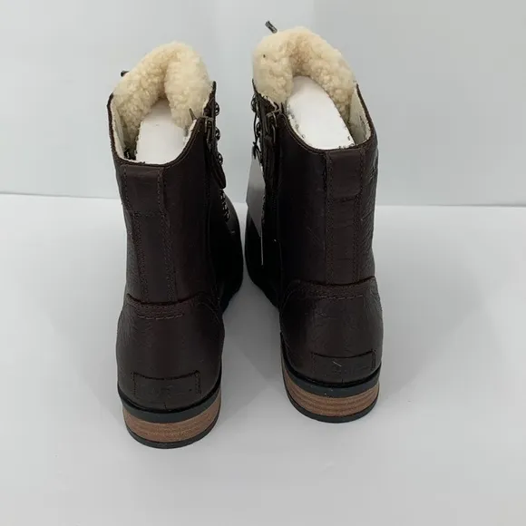Sorel Emelie Short Lace Cozy Boots brown leather shearling winter waterproof 8.5