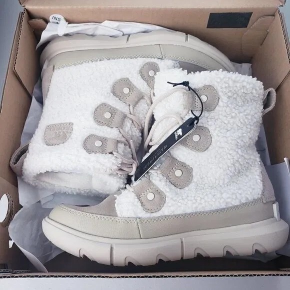 Sorel Joan Explorer II Cozy Ancient Fossil Beige Teddy Fleece Boots Size 6 New