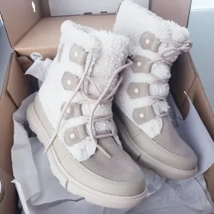 Sorel Joan Explorer II Cozy Ancient Fossil Beige Teddy Fleece Boots Size 6 New