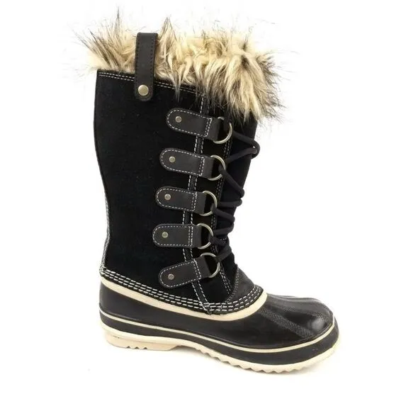 SOREL Joan of Arctic Black Fur Winter Waterproof Snow Duck Knee Boots Gorpcore 8