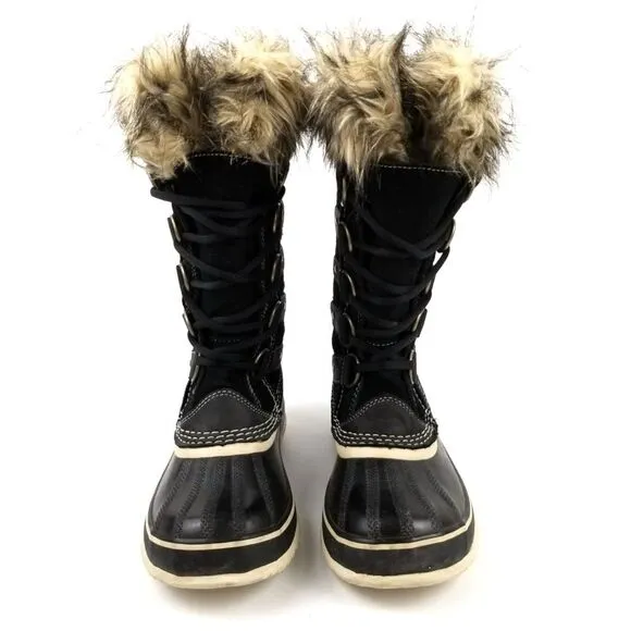 SOREL Joan of Arctic Black Fur Winter Waterproof Snow Duck Knee Boots Gorpcore 8
