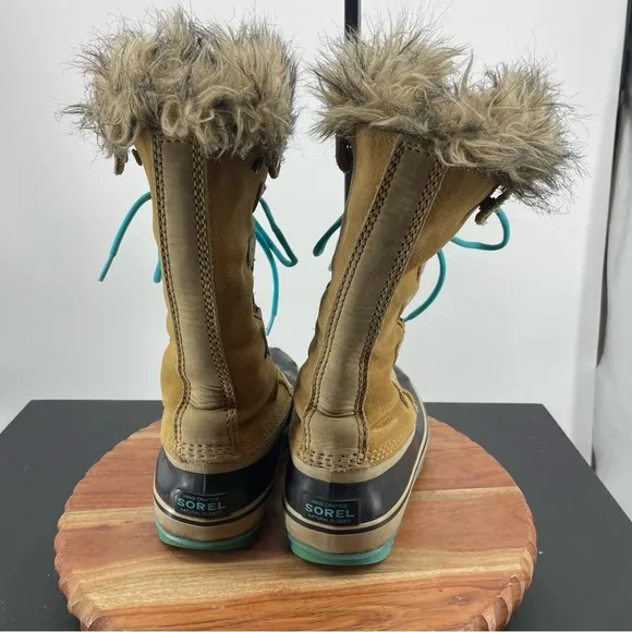 Sorel Joan of Arctic Leather Waterproof Boots NL1540-373 Curry/Turquoise Size 7