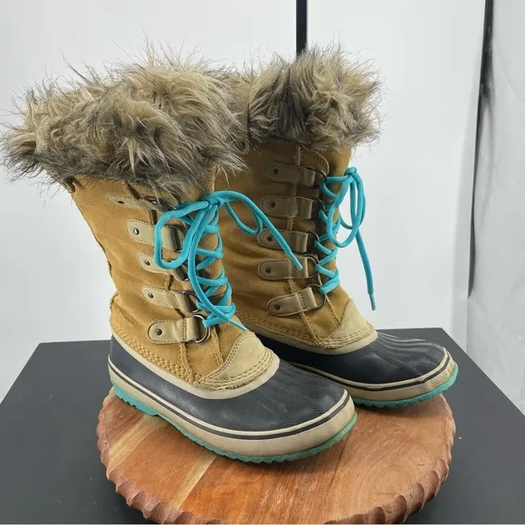 Sorel Joan of Arctic Leather Waterproof Boots NL1540-373 Curry/Turquoise Size 7