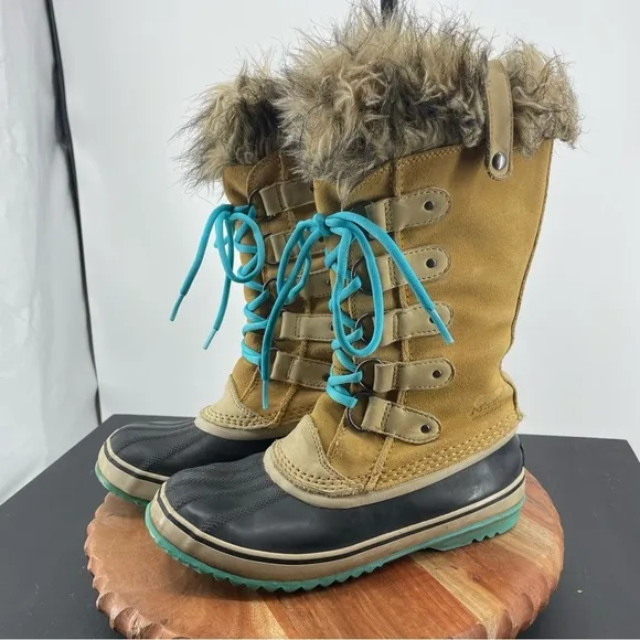 Sorel Joan of Arctic Leather Waterproof Boots NL1540-373 Curry/Turquoise Size 7