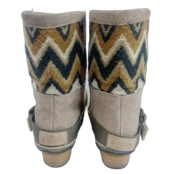 Sorel Slim Shortie Chevron Print Booties Women's Tan Brown Boots Size 9.5