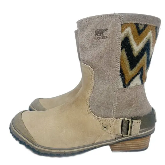Sorel Slim Shortie Chevron Print Booties Women's Tan Brown Boots Size 9.5