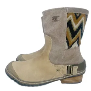 Sorel Slim Shortie Chevron Print Booties Women's Tan Brown Boots Size 9.5