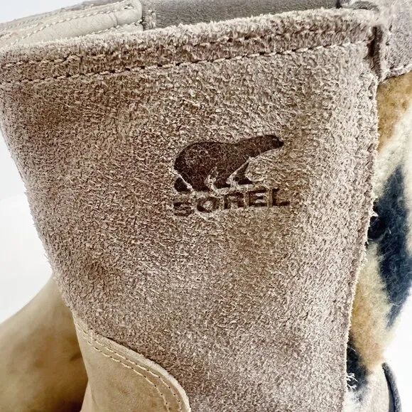 Sorel Slim Shortie Chevron Print Booties Women's Tan Brown Boots Size 9.5