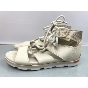 Sorel Women's Sandals Joanie II Beige Sand Leather Lace Up Gladiator Flat Size 8