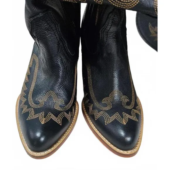 Southern Fried Chics Black Knight Tall Leather Cowboy Boots Size 8.5 NWT