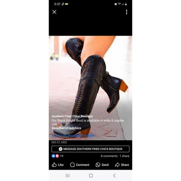 Southern Fried Chics Black Knight Tall Leather Cowboy Boots Size 8.5 NWT