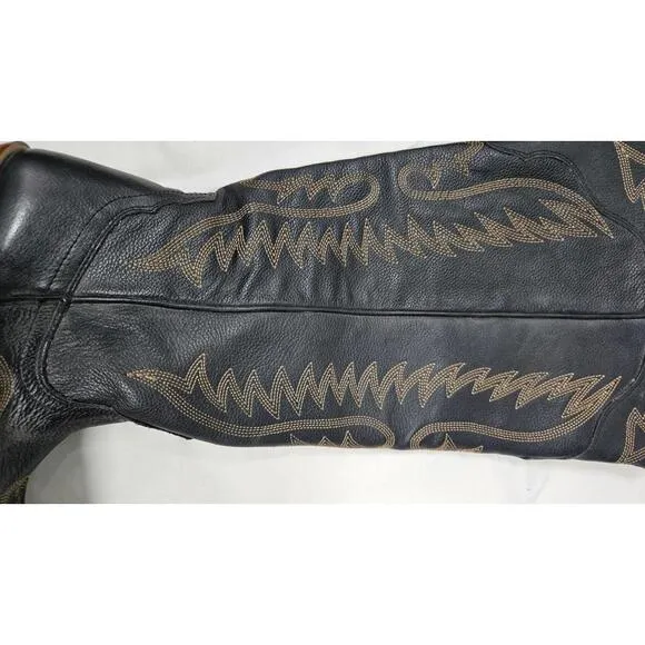 Southern Fried Chics Black Knight Tall Leather Cowboy Boots Size 8.5 NWT