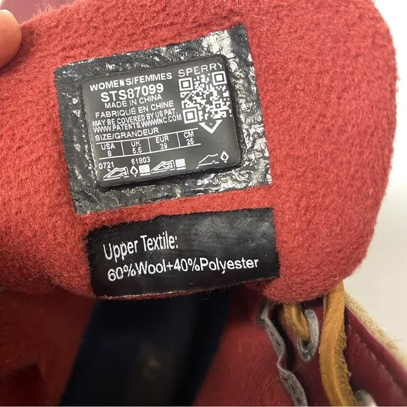 Sperry Saltwater Wool duck boots sz 8 Rubber Side Zip Fleece Lined red tan