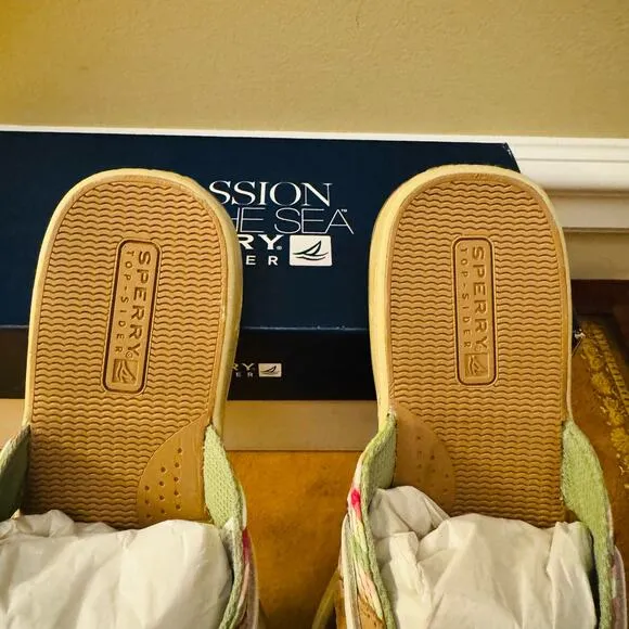 Sperry Top Sider Seafish Linen Coral Leather Flip Flops Thong Sandals NEW Sz 8