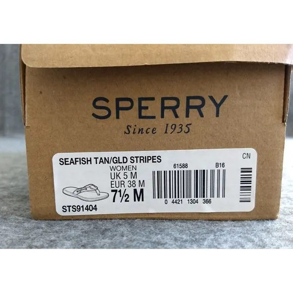 Sperry Top Sider Seafish Sandals Womens 7.5M Tan Gold Stripes NEW in Box