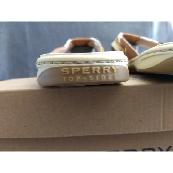 Sperry Top Sider Seafish Sandals Womens 7.5M Tan Gold Stripes NEW in Box