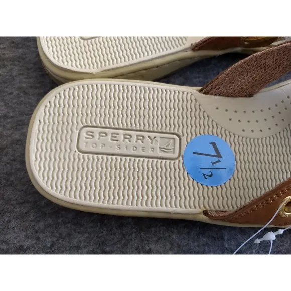 Sperry Top Sider Seafish Sandals Womens 7.5M Tan Gold Stripes NEW in Box