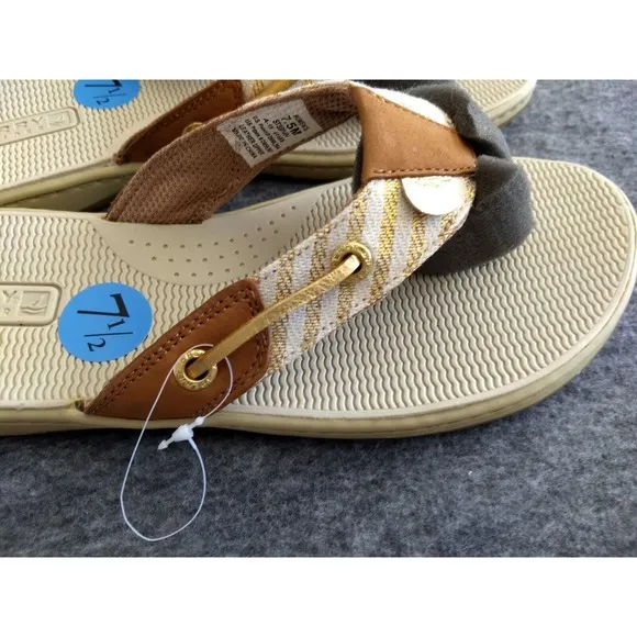 Sperry Top Sider Seafish Sandals Womens 7.5M Tan Gold Stripes NEW in Box