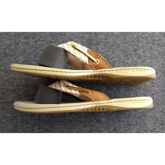 Sperry Top Sider Seafish Sandals Womens 7.5M Tan Gold Stripes NEW in Box