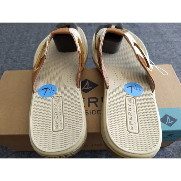 Sperry Top Sider Seafish Sandals Womens 7.5M Tan Gold Stripes NEW in Box