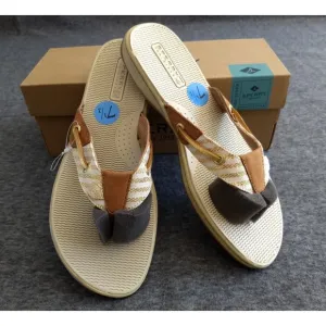 Sperry Top Sider Seafish Sandals Womens 7.5M Tan Gold Stripes NEW in Box