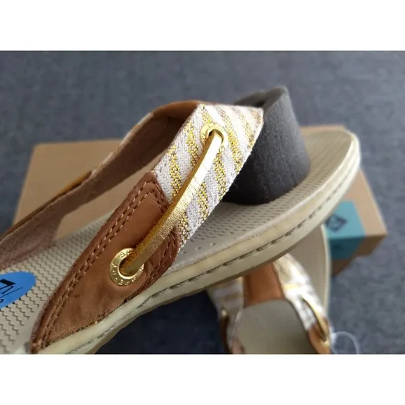 Sperry Top Sider Seafish Sandals Womens 7.5M Tan Gold Stripes NEW in Box