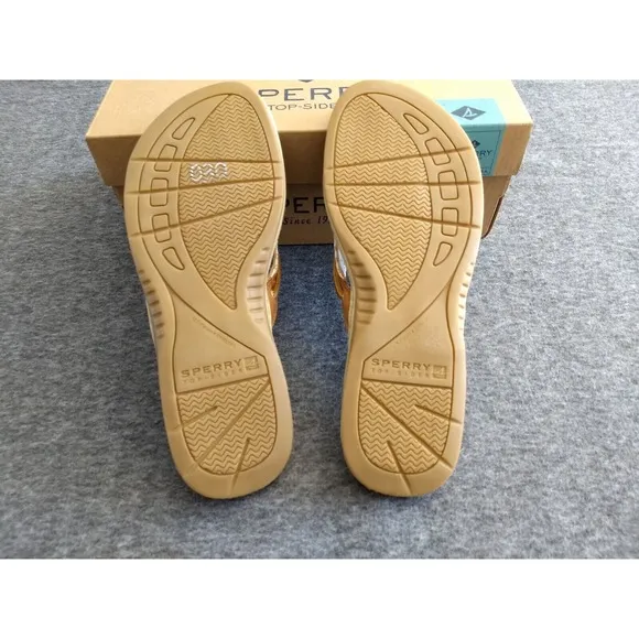 Sperry Top Sider Seafish Sandals Womens 7.5M Tan Gold Stripes NEW in Box