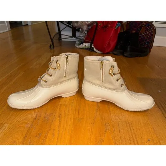 Sperry Women's Ankle Snow Boots Size 10 Ivory Metallic Winter Casual