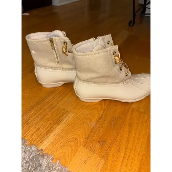 Sperry Women's Ankle Snow Boots Size 10 Ivory Metallic Winter Casual