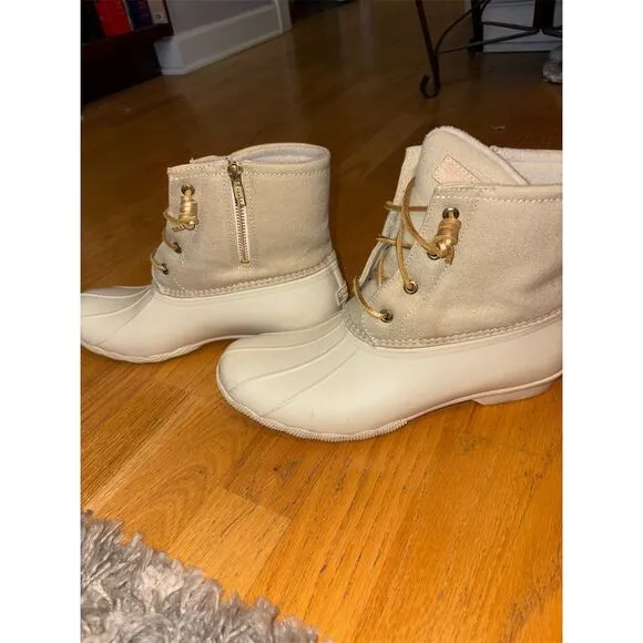 Sperry Women's Ankle Snow Boots Size 10 Ivory Metallic Winter Casual