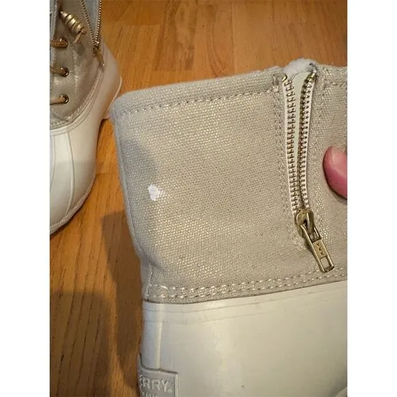 Sperry Women's Ankle Snow Boots Size 10 Ivory Metallic Winter Casual