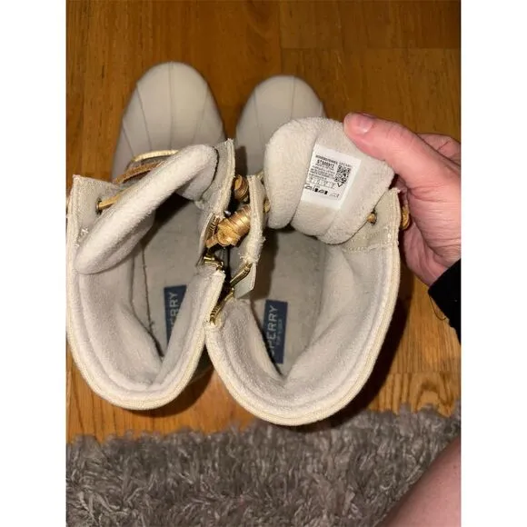 Sperry Women's Ankle Snow Boots Size 10 Ivory Metallic Winter Casual