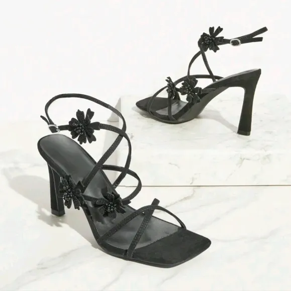 Square Toeflower Thin Strippy High Heel