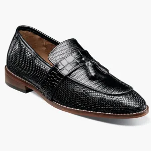 Stacy Adams Mens Pacetti Black Leather Snakeskin Croc Tassle Loafers Shoes 7.5
