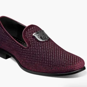 Stacy Adams SWAGGER Studded Slip On velvet loafer Burgundy Size 8.5