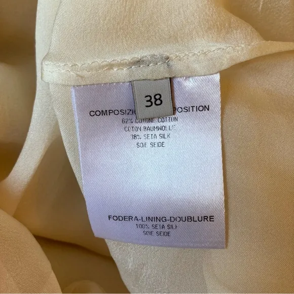 STELLA MCCARTNEY Cream Rhinestone Pearl Embellished Cotton Silk Fit Flare Dress