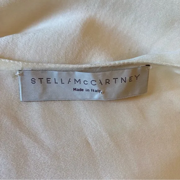 STELLA MCCARTNEY Cream Rhinestone Pearl Embellished Cotton Silk Fit Flare Dress